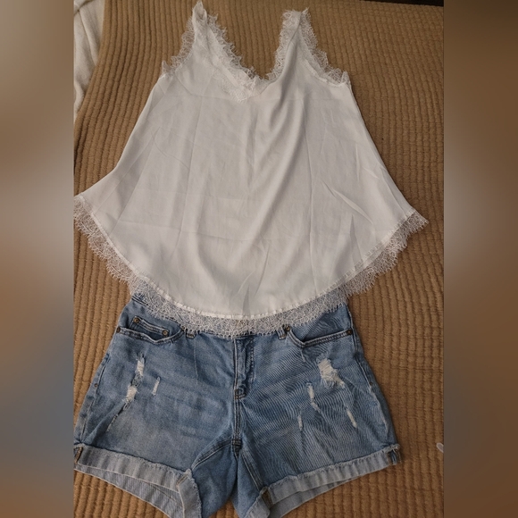 Lyaner and Faded Glory Pants - Distressed Blue Jean Shorts Lyaner White Satin Camisole